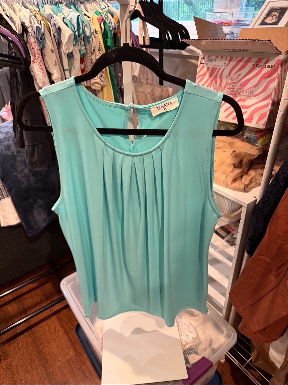 Zenana Outfitters Aqua Pleated Sleeveless Shell Top
